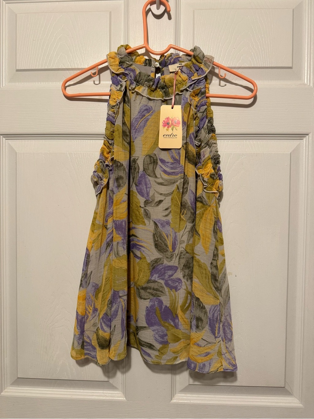 entro Floral Halter Top in Yellow, Purple & Gray